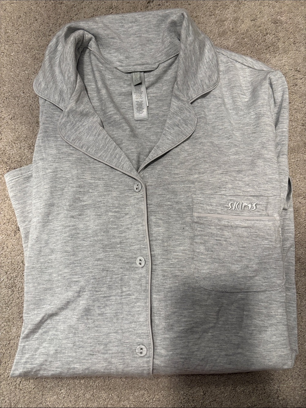 SKIMS Light Heather Gray Button-Front Pajama Top long sleeve NWOT
